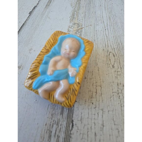 Vintage amf ceramic baby Jesus nativity manger statue figurine Xmas decor - Picture 1 of 6